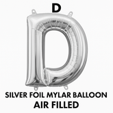 Silver Foil Mylar Balloon Letter "D" - Air Filled